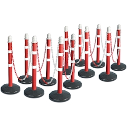 BRB Ketten- / Warnständer Komplett-Set mit 12 Kettenständern, 22 m Kette, Rohr Ø 70 mm, Höhe 1000 mm, Standfuß aus Vollgummi Image
