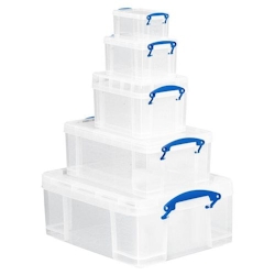 Really Useful Box Kunststoff Aufbewahrungsbox je 1 x 0,7 l, 1,6 l, 3,0 l, 9,0 l, 18,0 L Transparent 5 Stück Image