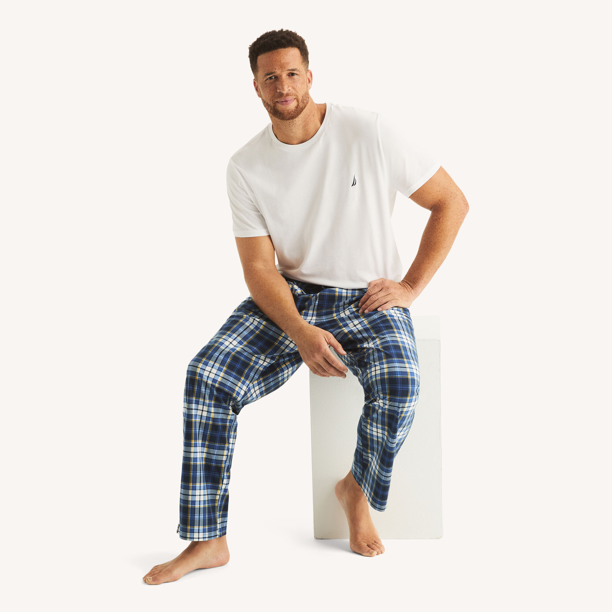 Nautica Men's Big & Tall Fleece Plaid Pajama Pant 482 (Stellar Blue Heather), LT