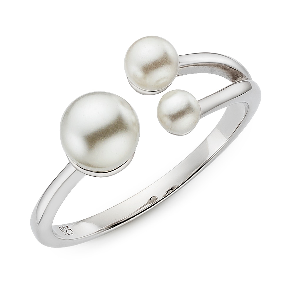 Fingerring "Schmuck, Geschenk, Silbering offen mit synth. Muschelkernperlen" Gr. 54, silberfarben, weiß, ANISTON JEWELRY & WATCHES, Fingerringe, Damen, 54, Perlen Silber 925 (Sterlingsilber), 1,7mm, Perlen, Silber 925 (Sterlingsilber), mit... Image