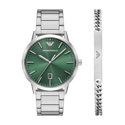 Quarzuhr EMPORIO ARMANI, edelstahlfarben, Armbanduhren, Herren, Armbanduhr, Herrenuhr, Edelstahlarmband, analog, Tag Image