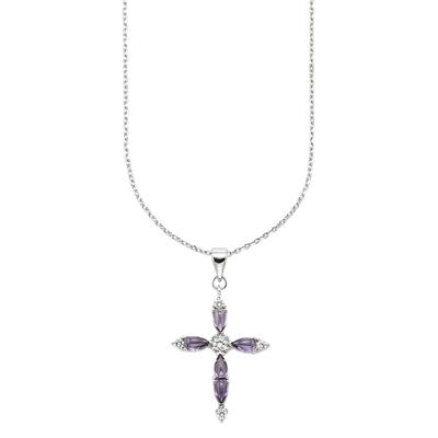 Kette mit Anhänger FIRETTI "Schmuck, Geschenk, Silberkette mit Kreuzanhänger", lila (silberfarben, lila, kristallweiß), Halsketten, Damen, Silber 925 (Sterlingsilber), L: 45cm B: 1mm, mit Zirkonia (synth.), B:1mm Image
