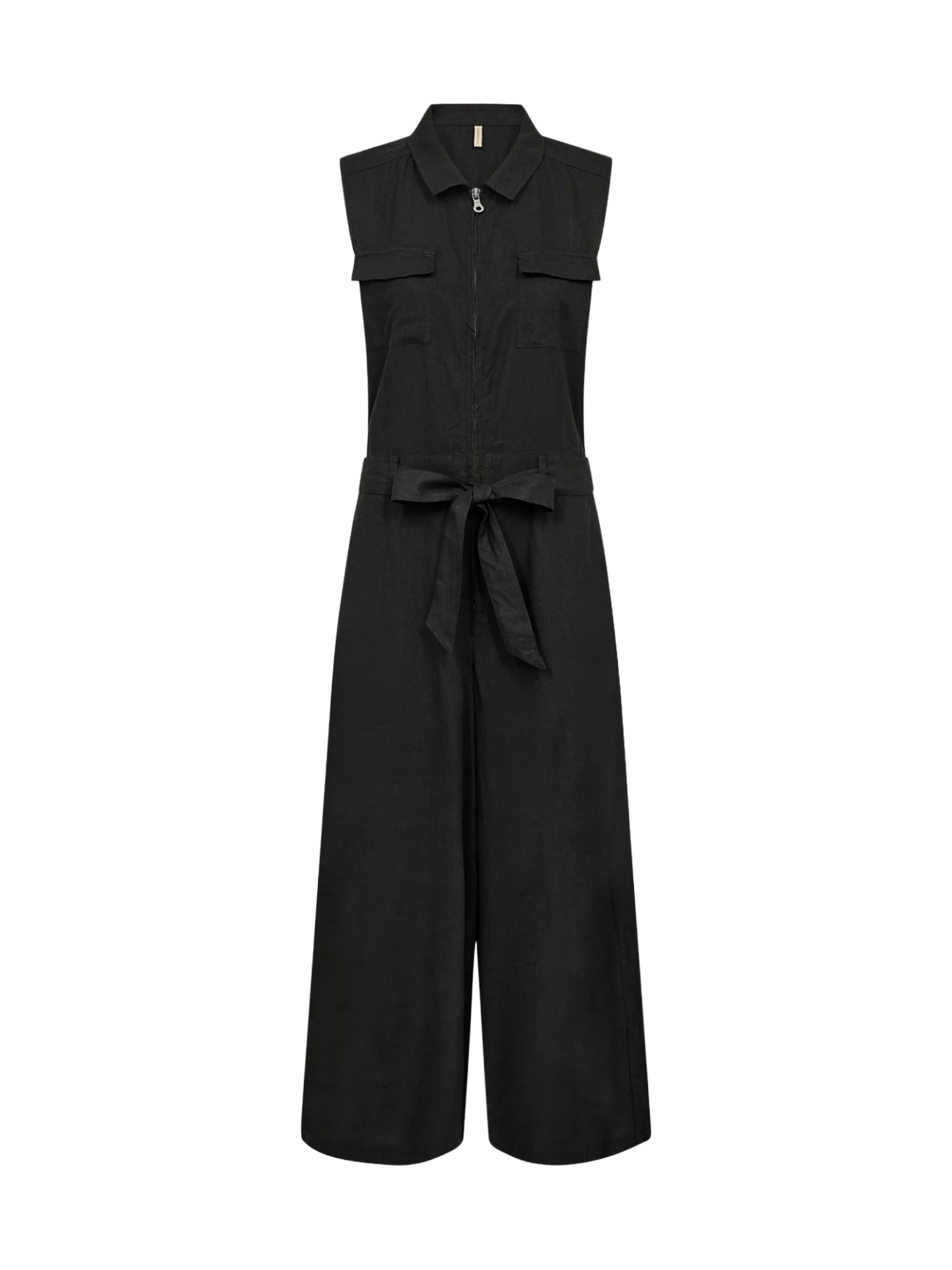 Jumpsuit SOYACONCEPT "Soya Concept Einteiliger Anzug SC-INA 7", Damen, Gr. L, Normalgrößen, 9999 schwarz, Obermaterial: 55% Leinen, 45% Viskose, Overalls Jumpsuit