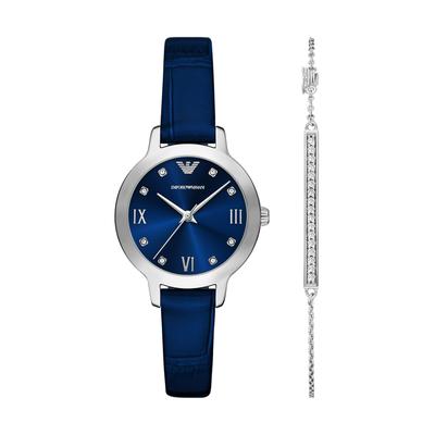 Quarzuhr EMPORIO ARMANI, blau, Armbanduhren, Damen, Armbanduhr, Damenuhr, analog, Edelstahlarmband Image
