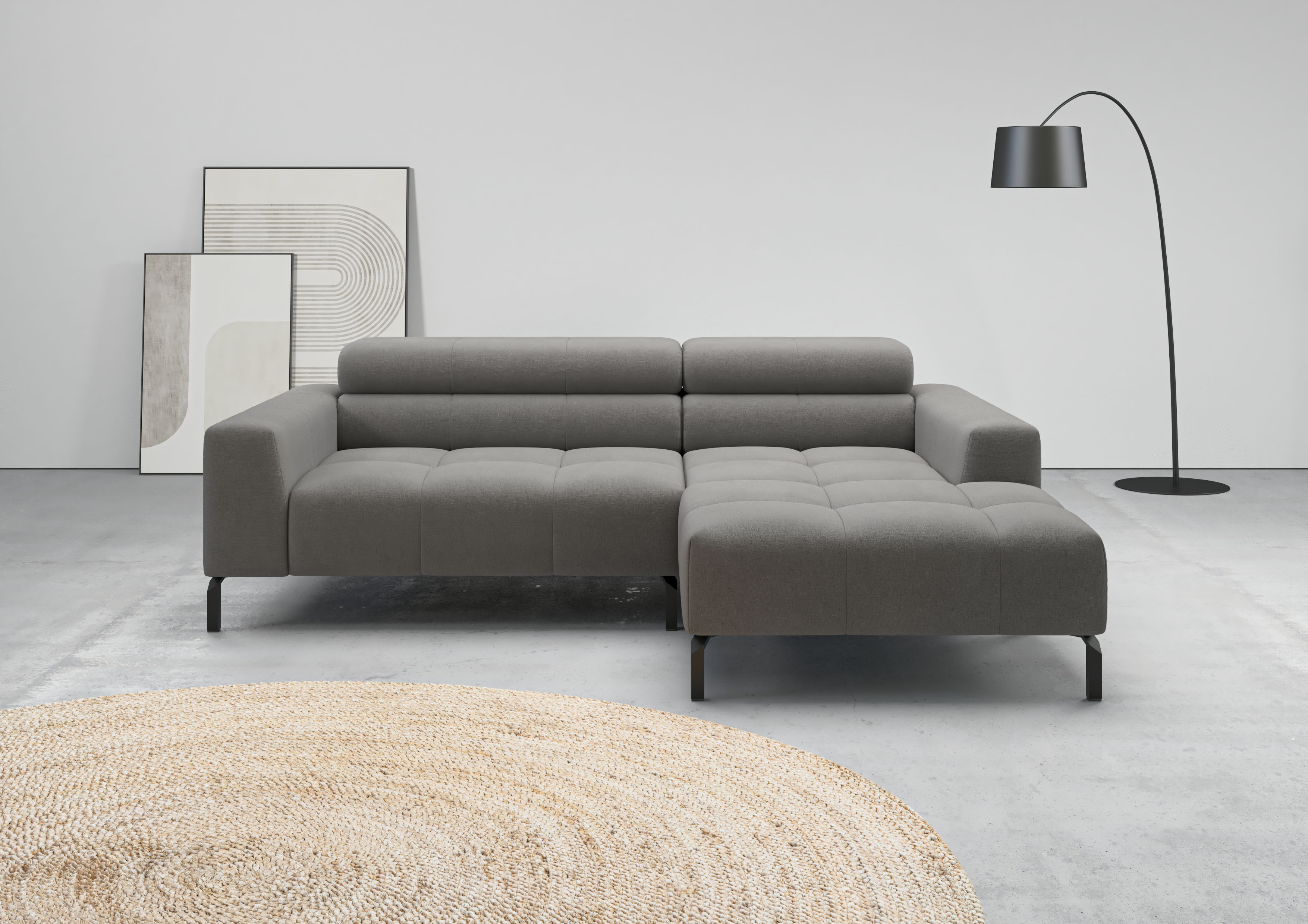 Ecksofa HOME AFFAIRE "Ecksofa Claya, L-Form, Kopfteilverstellung, Breite 223 cm", anthrazit, B:223cm H:71cm T:179cm, 100% Polyester, Sofas, Ecksofa