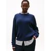 Strickpullover TOMMY HILFIGER CURVE "CRV CO CABLE FINE GG C-NK LS SWT", Damen, Gr. 48, schwarz night navy gs tipping, Strick, Obermaterial: 100% Baumwolle, casual, figurbetont normal, Rundhals, Langarm Rippstrickbündchen, Pullover, in großen Größen,...