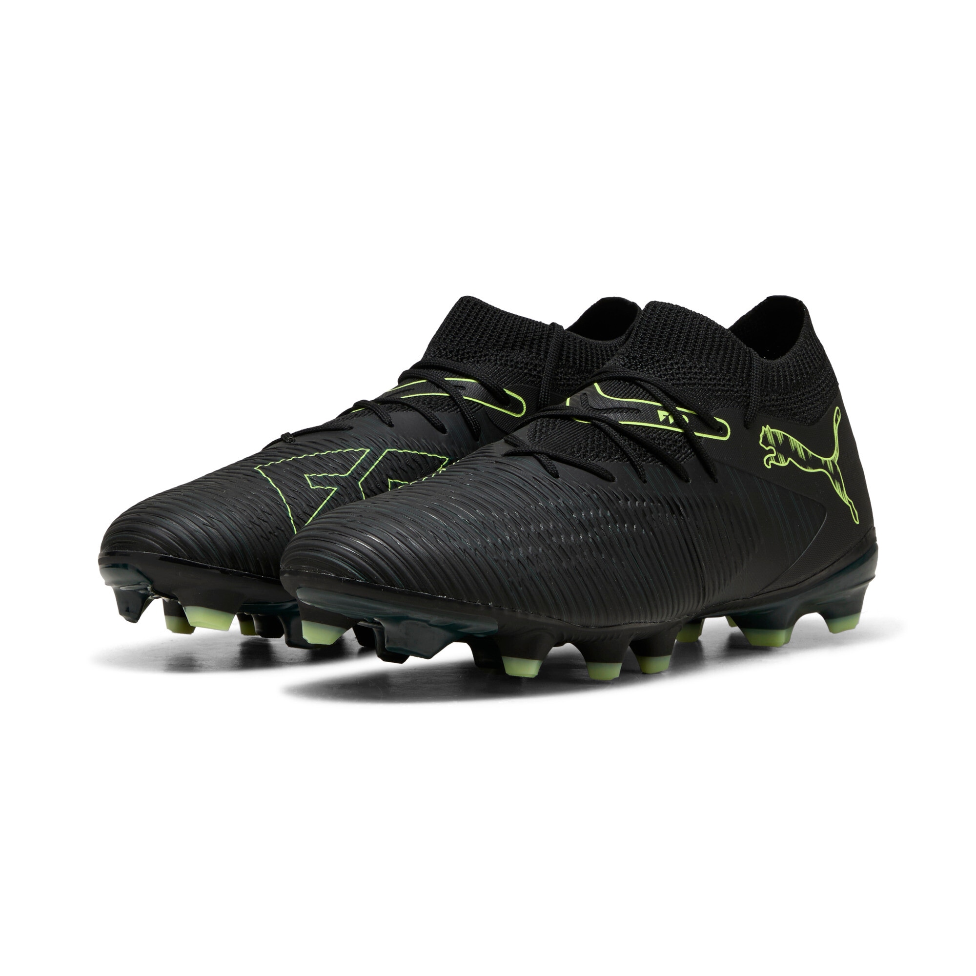 Fußballschuh PUMA "FUTURE 8 MATCH FG/AG", Herren, Gr. 45, puma schwarz, fizzy light, grün terrain, Synthetik, Schuhe Fußballschuh, für Rasenplätze