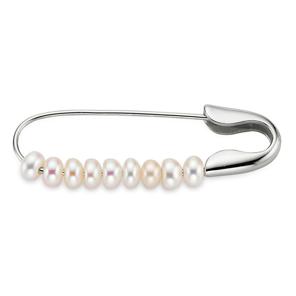Anstecknadel "Schmuck, Geschenk, Brosche Sicherheitsnadel mit Muschelkernperlen", silberfarben, weiß, ANISTON JEWELRY & WATCHES, Broschen, Damen, Perlen, Silber 925 (Sterlingsilber) Image