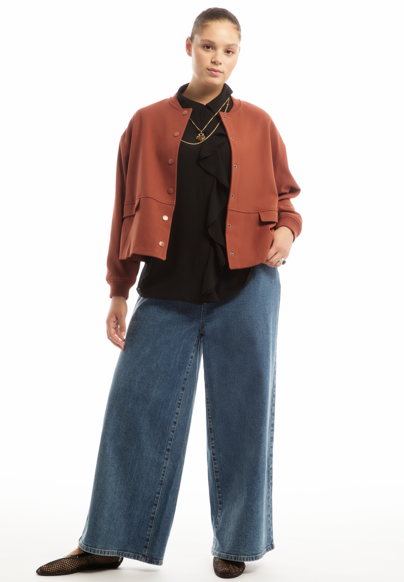 Plus Size Women's Cropped Bomber Jacket by June & Vie in Brown Patina (Size 26/28)