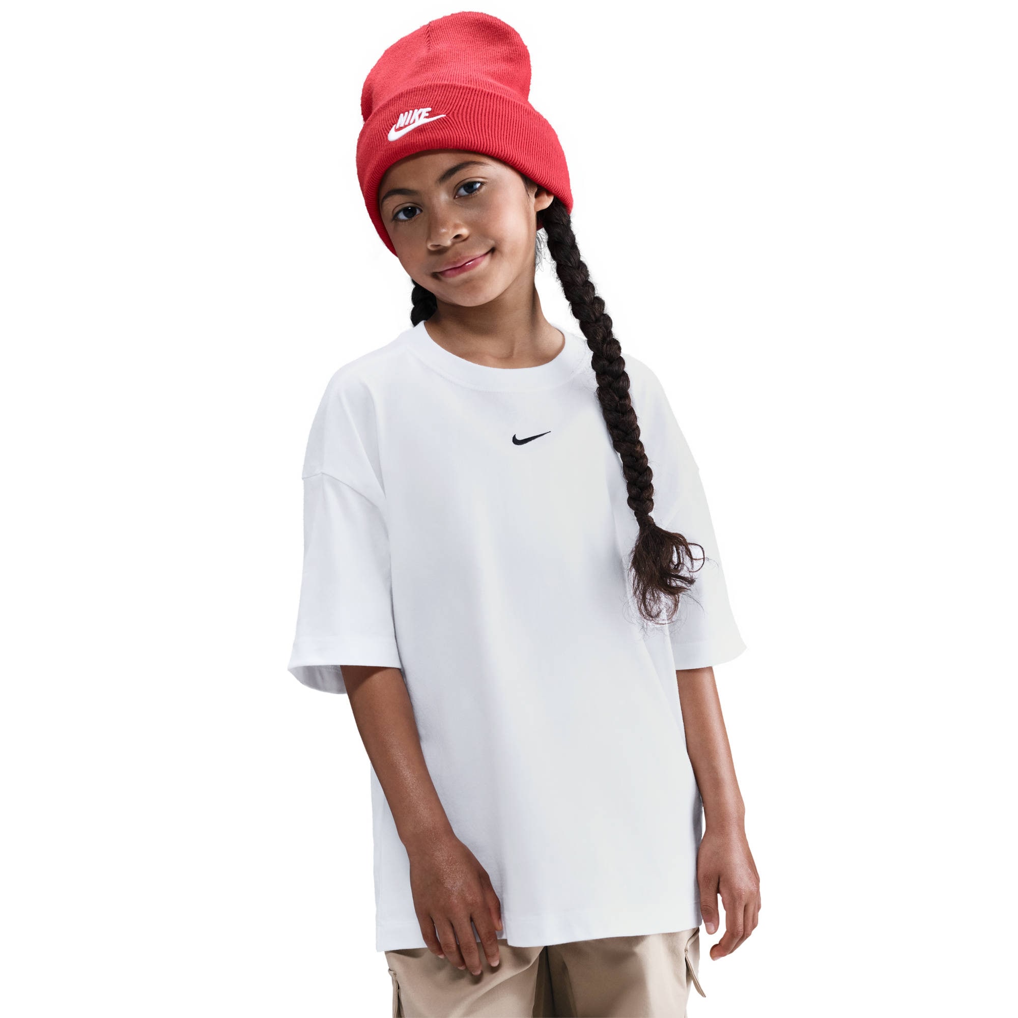 T-Shirt NIKE SPORTSWEAR "G NSW TEE SS OVRSZED LBR", Kinder, Gr. M (140/146), weiß, Obermaterial: 100% Baumwolle, Shirts Image