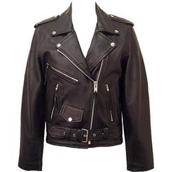 Womens Classic Brando Biker Style Real Leather Jacket #B3 (18) Black