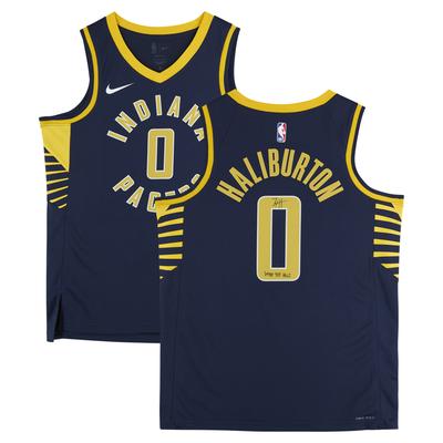 Tyrese Haliburton – Signiertes Nike Icon Swingman-Trikot der Indiana Pacers in Marineblau mit der Aufschrift „What the Hali“ Image