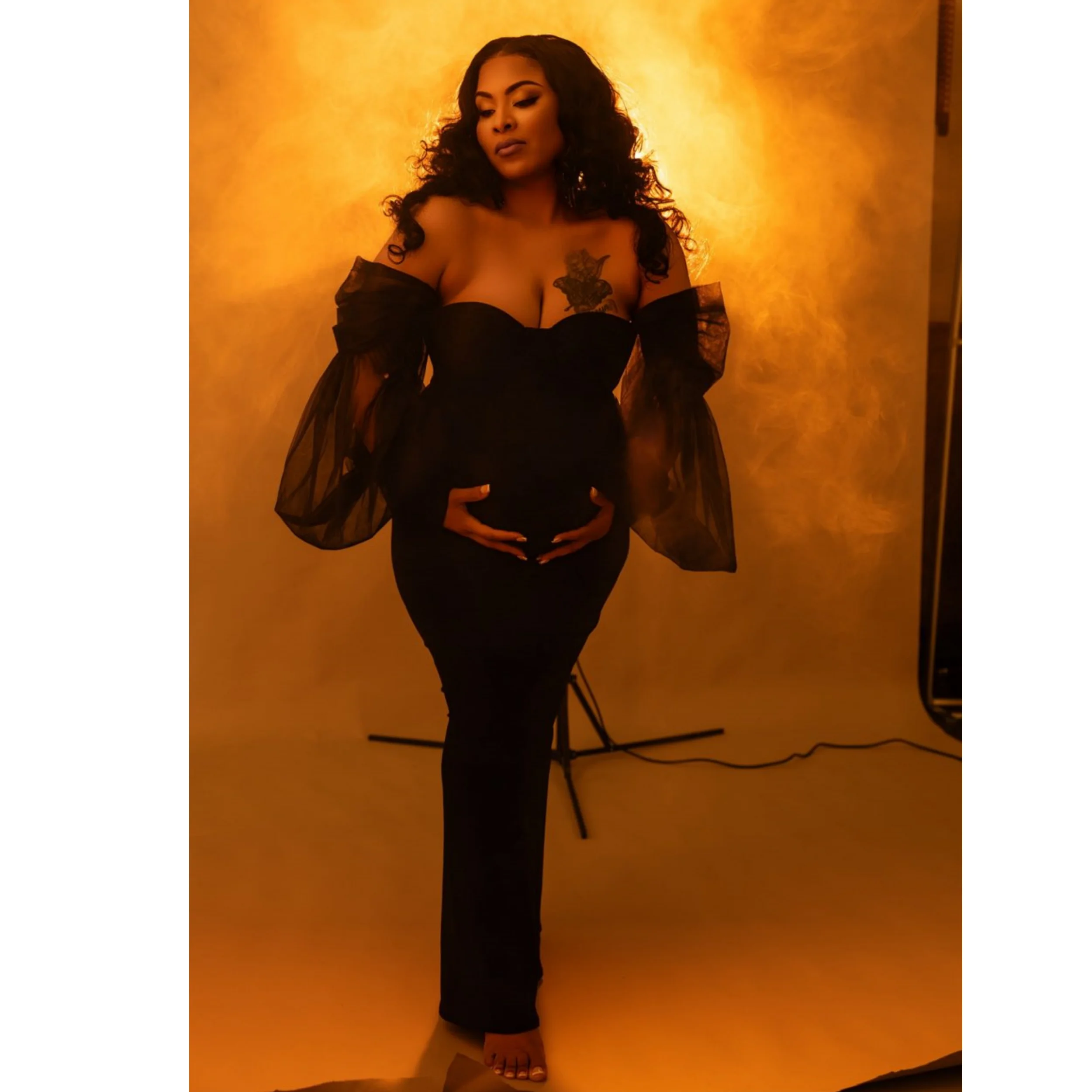 Black Mermaid Maternity Robe Sweetheart Long Sleeve Prom Dress for Pregnancy Sexy PhotoBabyshower Gowns Customized Outfit Wear