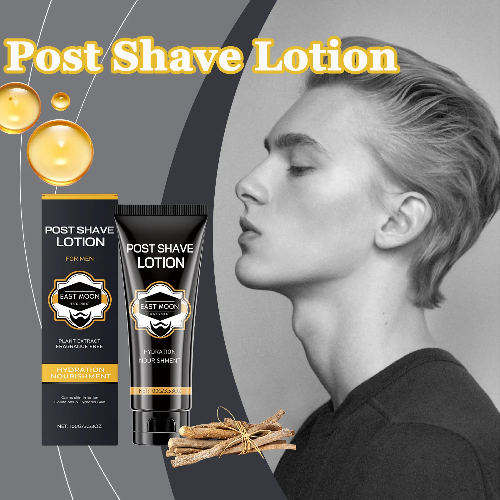 Hyaluronic Aftershave Lotion for Men Smooth Deep Moisturizing Post Shave Skin Care Keep Hydrate Strengthen Roots Beard Skin Care