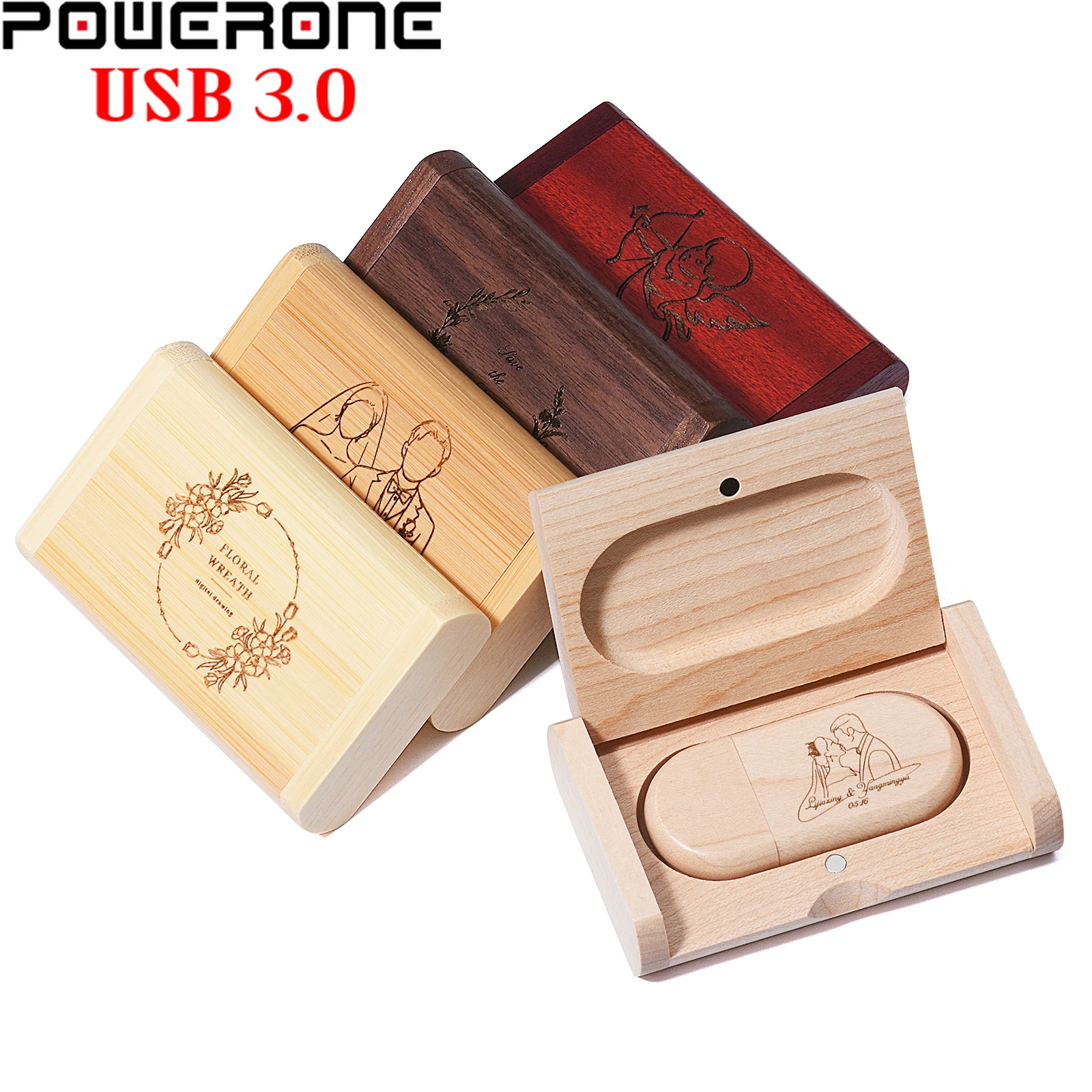 Coffret cadeau de mariage clé USB 3.0 Logo gratuit clé USB en bois clé mémoire haute vitesse 64GB/32GB/16GB/8GB/4GB capacité réelle