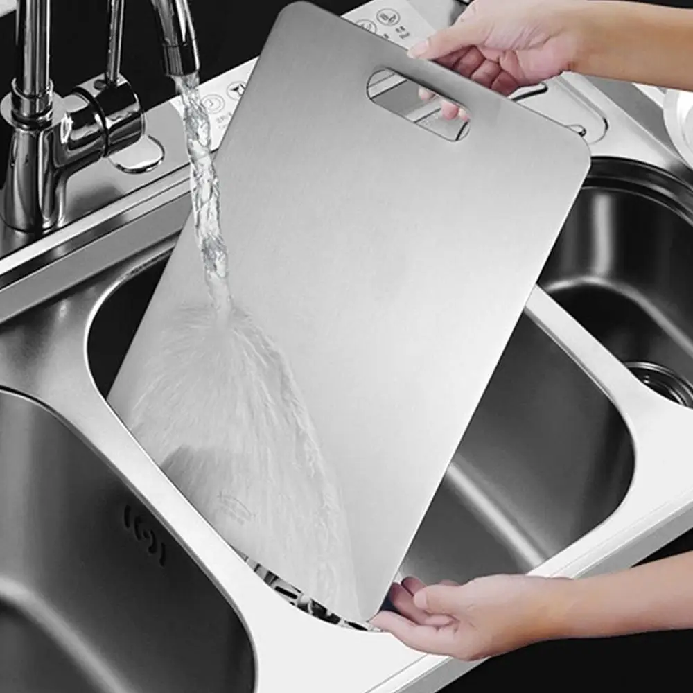Titanium Cutting Board Food-grade Stainless Steel Thickened Double Sides Cutting Board Household Restaurant Fruit Meat Cut Board