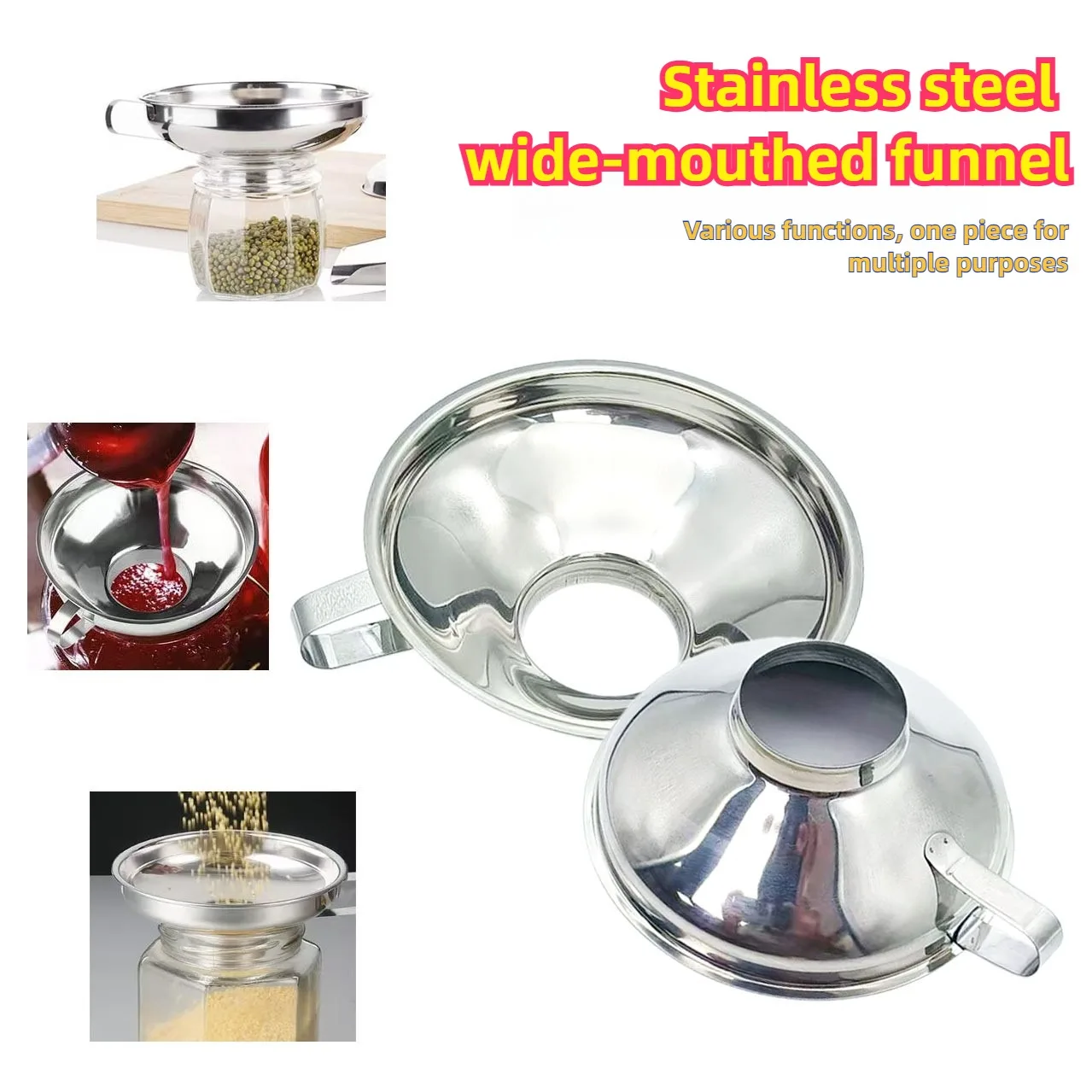 Premium Stainless Steel Kitchen Funnel Large Wide Mouth Design for Canning Jam Oil Liquid Pouring Household Use