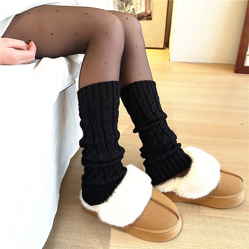Damen-Slouchsocken mit Zopfmuster, warme Beinwärmer im koreanischen Stil für Herbst und Winter, japanisch inspirierte gestrickte Wadensocken Image