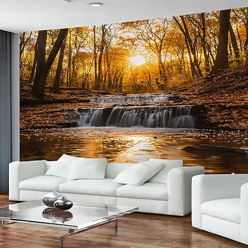 Herbstwald Wasserfall Wandteppich Wanddekoration große malerische Wandbild Dekor Decke Vorhang Fotografie Hintergrund für Zuhause Schlafzimmer Wohnzimmer Büro Wanddekoration Image
