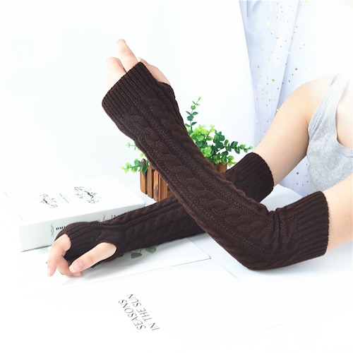 Lange Winter-Strickarmlinge für Damen, fingerlose Acrylhandschuhe, warme Strickmode ohne Finger für Herbst und Winter, lange Armwärmer Image