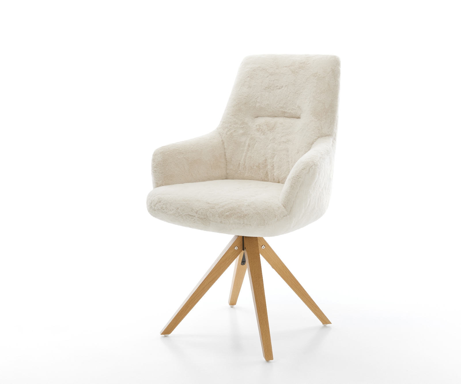 DELIFE Drehstuhl Zelia-Flex mit Armlehnen Plüsch Creme-Weiß Holzgestell kantig Natur 180° drehbar Taschenfederkern, Esszimmerstühle Image