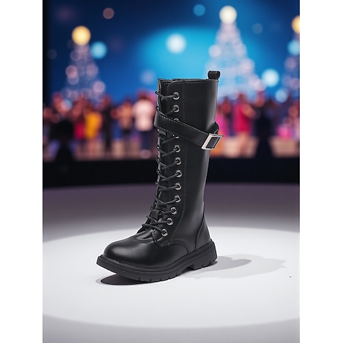 Von koreanischen Idols inspirierte Popstar-Kostümschuhe. Weiße, kniehohe Schnürstiefel für Mädchen mit dicker Sohle. Modisches Performance-Schuhwerk für Tanz- und Bühnenoutfits. Image