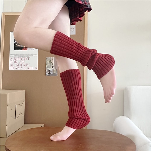 Gestrickte Beinwärmer und Kniestrümpfe für Damen, Herbst- und Wintermode-Leggings aus Neon-Acryl, stylische lange Sockenüberzüge, warme Strickmode im koreanischen Stil für Damen Image