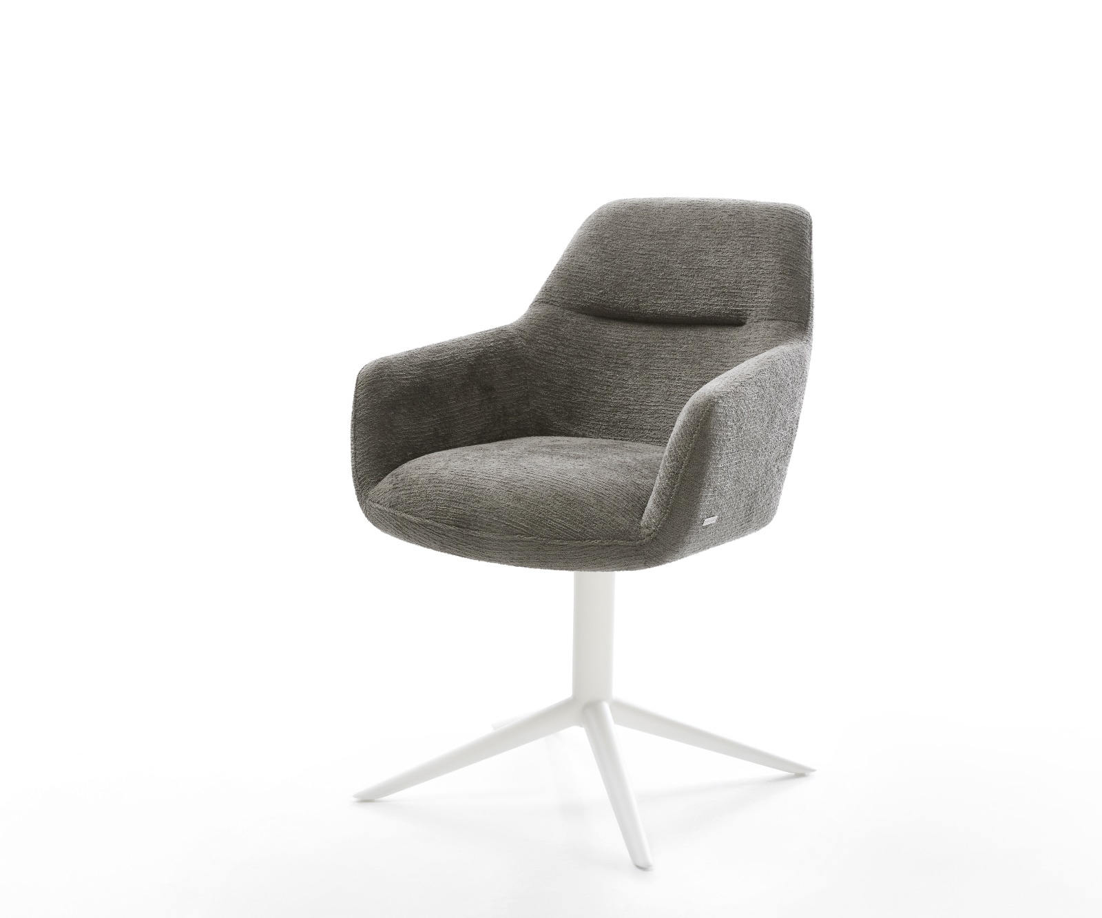 DELIFE Drehstuhl Pejo-Flex Bouclé Soft Schlamm Fußkreuz Weiß 360° drehbar Wippfunktion Taschenfederkern, Esszimmerstühle Image