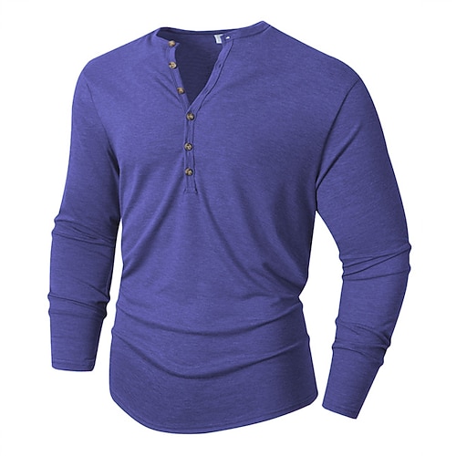 Herren T Shirt Henley Hemd T-Shirt Langarmshirt Langarm Henley Frühling Herbst Einfach Mode Designer Basic Knöpfe Urlaub Straße Ausgehen Schwarz Weiß Marineblau Top T-Shirt für Herren Image