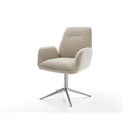 DELIFE Drehstuhl Zoa-Flex Webstoff Soft Beige Fußkreuz Edelstahl 360° drehbar Wippfunktion Taschenfederkern, Esszimmerstühle Image