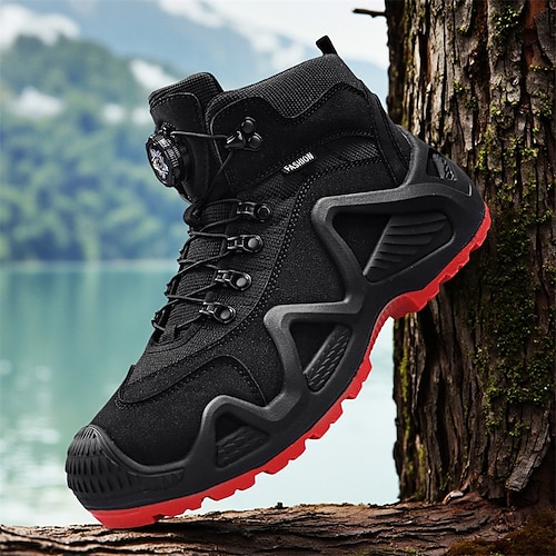 Herren-Wanderstiefel mit hohem Schaft und Kontrasteinsätzen, strapazierfähigem Schnürdesign, robuster Anti-Rutsch-Außensohle, Schuhe für Outdoor-Abenteuer und Bergsteigen Image