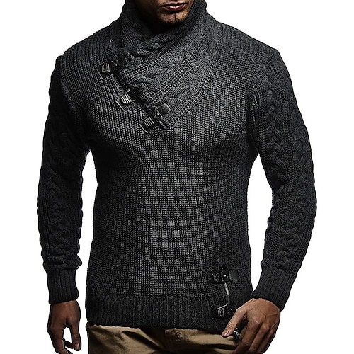 Herren Pullover Gerippt Zopfmuster Stricken Normale Oberteile Gestrickt Schmale Passform Einfach Rundhalsausschnitt Strickware Zeitgenössisch Lässig Alltagskleidung Bekleidung Herbst Winter Schwarz