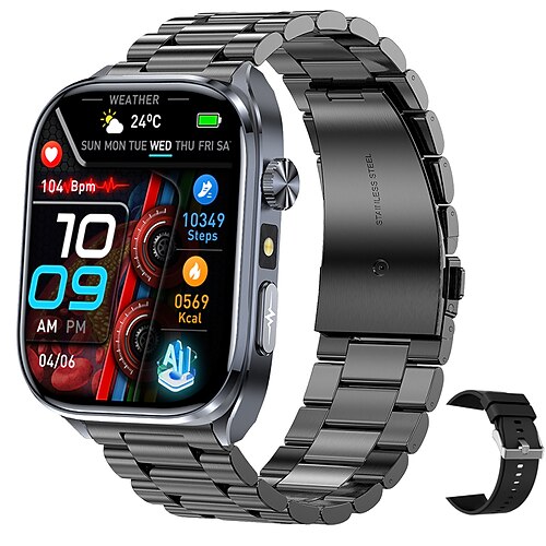 iMosi ET572 Smartwatch 2 Zoll Smartwatch Fitnessuhr Bluetooth EKG PPG Temperaturüberwachung Schrittzähler Kompatibel mit Android iOS Damen Herren Langer Standby Freisprechanrufe Wasserdicht IP68 Image