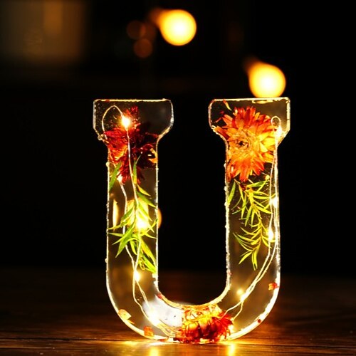 1 Stück 11,5 cm 26 Buchstaben LED-Nachtlicht, trockene Blume warmes Licht Schreibtisch-Dekoration Licht, Ornament Licht, Weihnachten Halloween Hochzeit Geburtstag Party Dekoration Licht Image