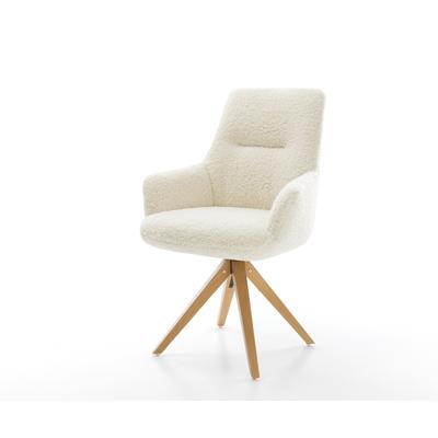DELIFE Drehstuhl Zelia-Flex mit Armlehnen Teddystoff Beige Holzgestell kantig Natur 180° drehbar Taschenfederkern, Esszimmerstühle Image