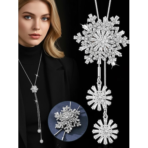Damen-Halskette mit Schneeflocken-Anhänger – eleganter langer Kettenschmuck mit Kristallakzenten für Damen, Wintermode Weihnachtsgeschenk Image