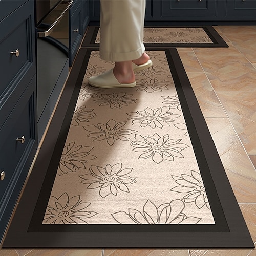 Küchenläuferteppiche im Luxusstil, Kieselgur-Creme-Design, große Fläche, vollständige Abdeckung, saugfähig, ölbeständig, schnelltrocknend, rutschfeste Küchenbodenmatte, Heimdekorationsteppich Image