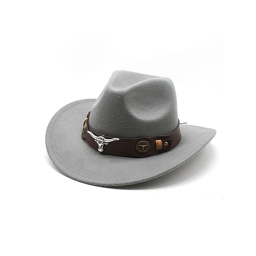 Cowboyhut für Herren mit Stierkopfband – Vintage-Fedora aus Filz mit breiter Krempe für Rodeo, Outdoor-Stil und Weihnachtsgeschenk Image