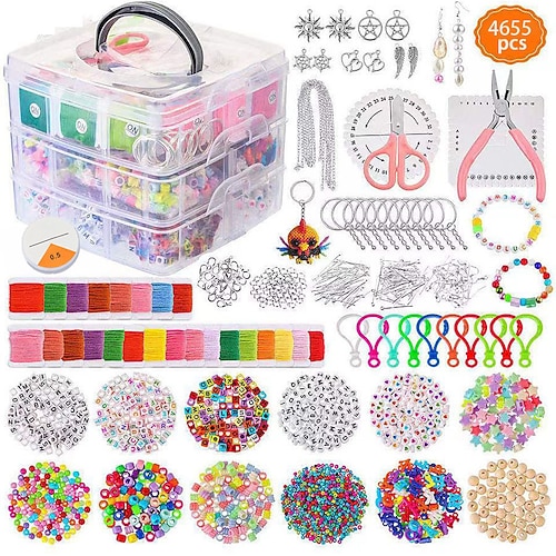 4655-teiliges Tonperlen-Armband-Bastelset mit Aufbewahrungsbox flache Preppy Perlen für Freundschaftsjewelier Polymer Heishi Perlen mit Charms Geschenke für Teenager-Mädchen Bastelarbeiten für Image