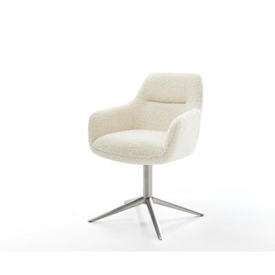 DELIFE Drehstuhl Pejo-Flex Teddystoff Beige Fußkreuz Edelstahl 360° drehbar Wippfunktion Taschenfederkern, Esszimmerstühle Image