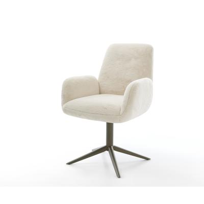 DELIFE Drehstuhl Zoa-Flex Plüsch Creme-Weiß Fußkreuz Effektfinish Titan 360° drehbar Wippfunktion Taschenfederkern, Esszimmerstühle Image
