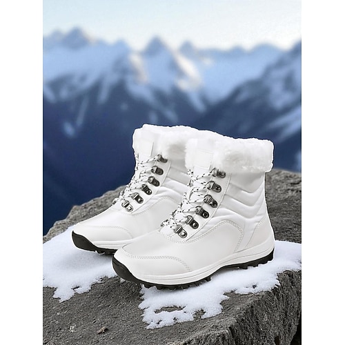 Burgunderrote wasserdichte Winter-Schneestiefel für Damen mit Kunstfellfutter, warme Schnürschuhe zum Wandern im Freien für kaltes Wetter Image
