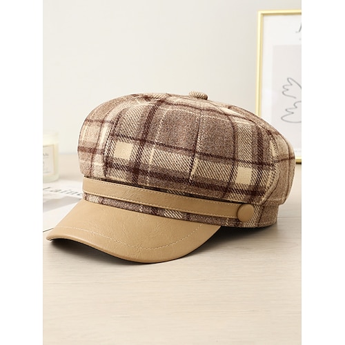 Karierte Zeitungsjungenmütze für Damen mit Schirm aus PU-Leder, Vintage-Gatsby-Baker-Boy-Mütze in mehreren Farben, stilvolles Accessoire für Weihnachtsfeiern und Wintergeschenk Image