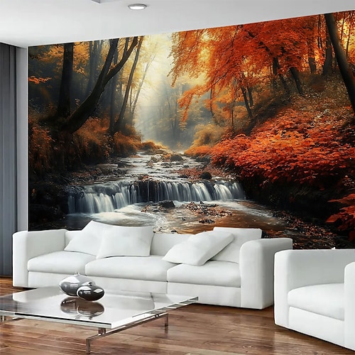 Herbstwald Wasserfall Wandteppich Wanddekoration große malerische Wandbild Dekor Decke Vorhang Fotografie Hintergrund für Zuhause Schlafzimmer Wohnzimmer Büro Wanddekoration Image