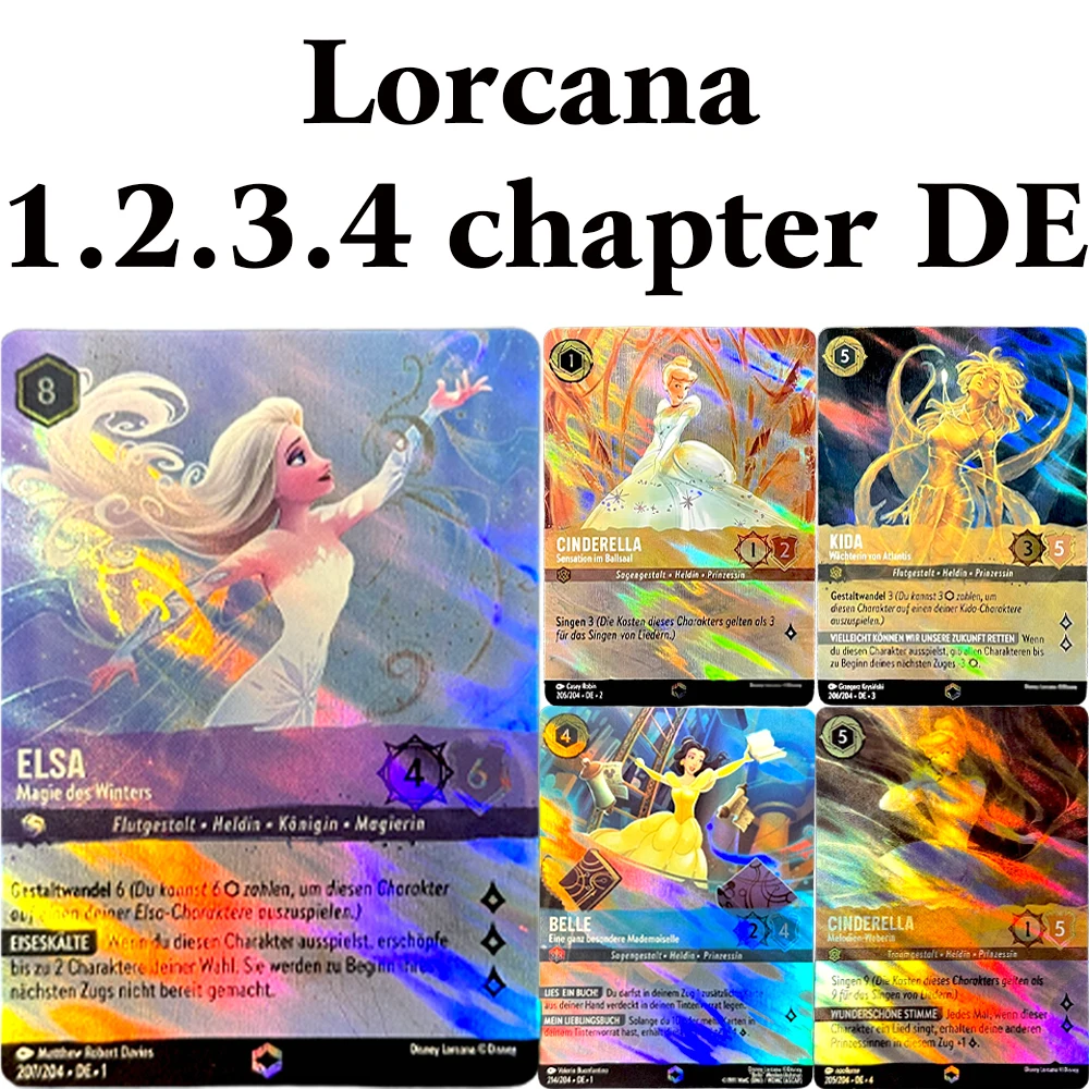 Lorcana DE/IT Folienkarten 1/2/3/4 Kapitel ELSA Magie des Winters CINDERELLASensation im Ballsaal KIDAWachterin von Atlantis ANNA Image