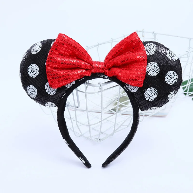 Disney Cartoon Pailletten Schleife Stirnband schwarz und weiß gepunktetes Stirnband süße und süße Vergnügungspark Dekoration Requisiten Image