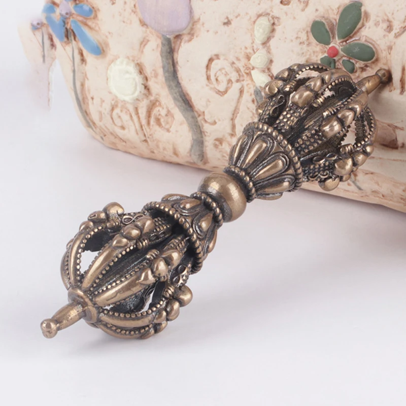 Vintage Kupfer Vajra Stößel Feng Shui Ornament Religiöse Sammlung Buddha Instrument Home Dekorationen Antik Messing Schreibtisch Dekor