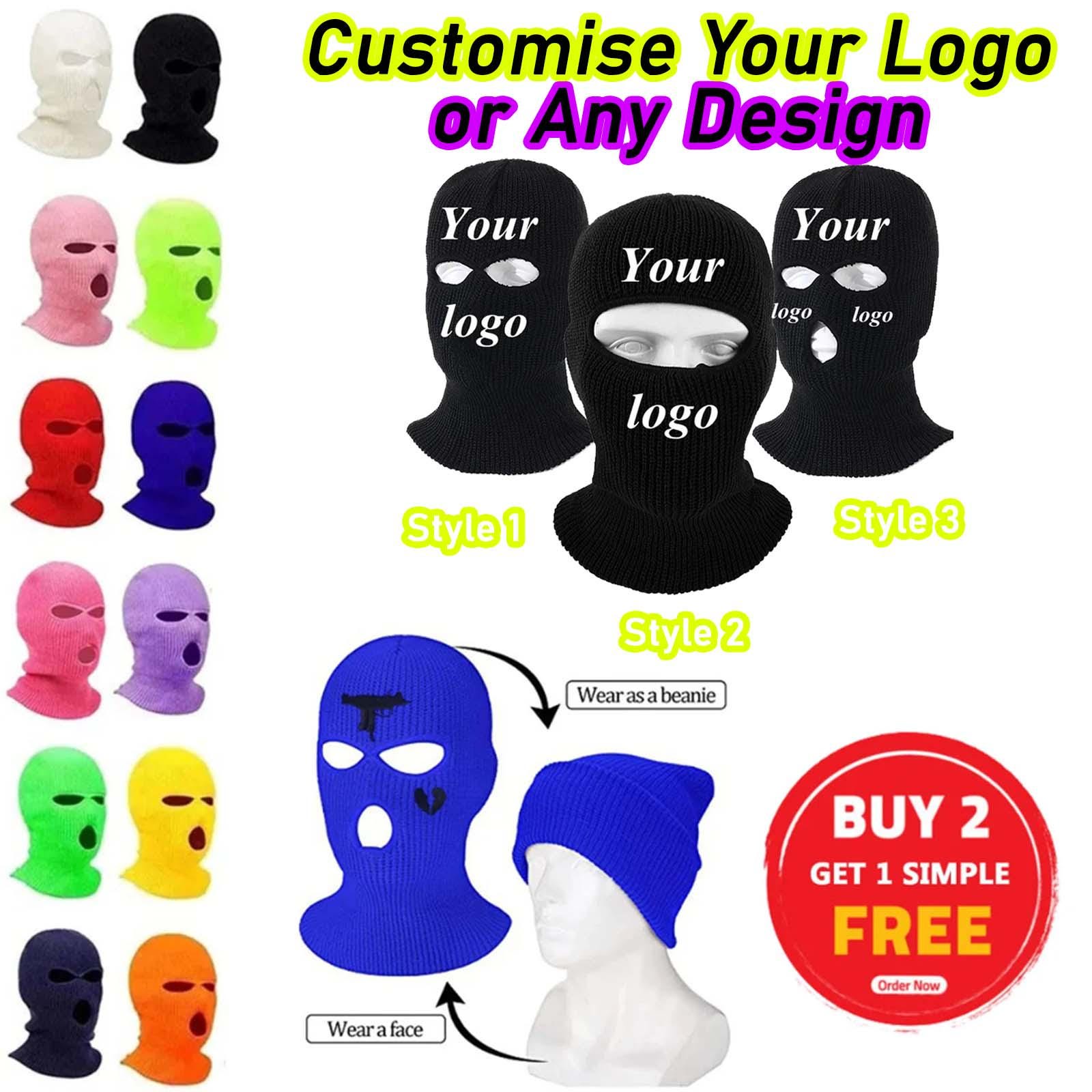 Passamontagna/maschera da sci personalizzata - Vari colori - Maschera da sci ricamata a 3 fori - Passamontagna lavorato a maglia - Maschera da sci per