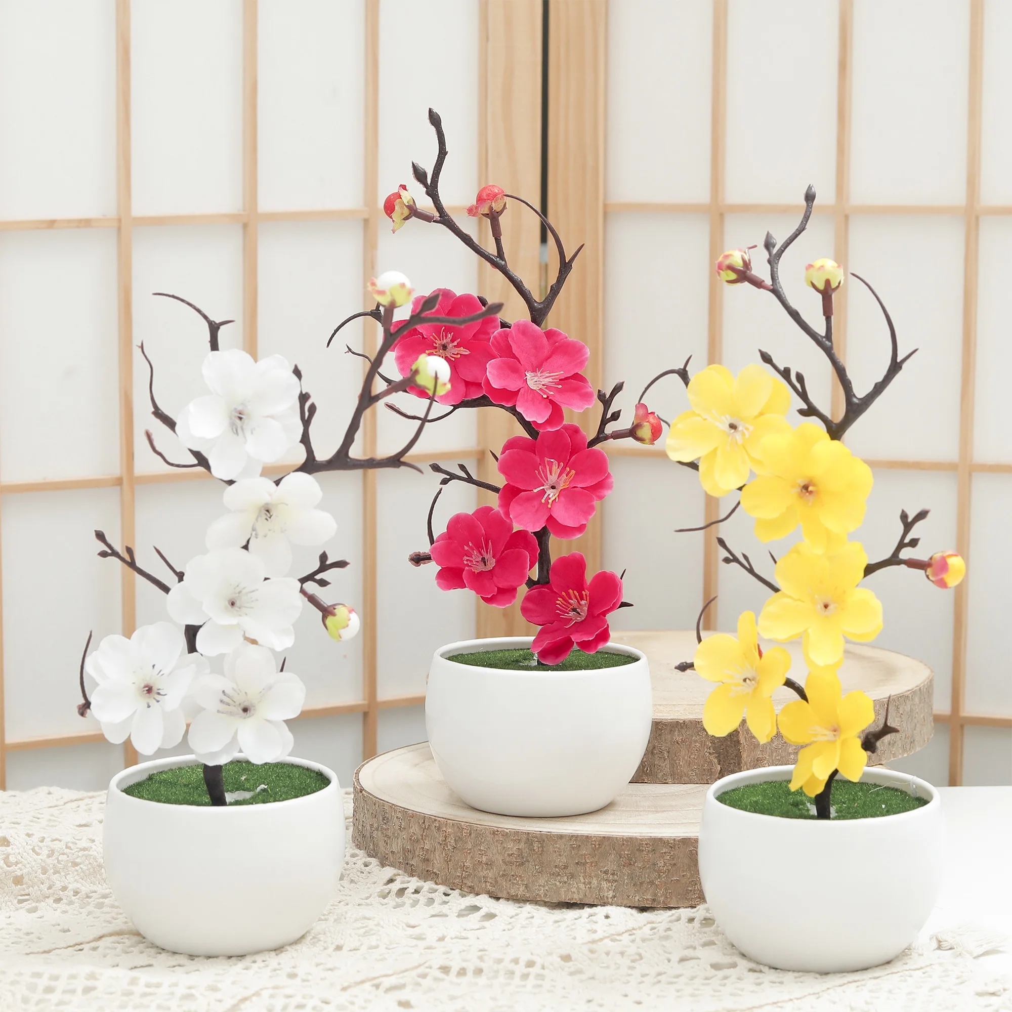 Plum Blossom Tree Künstliche Pflanzen Simulation Topf Gefälschte Blumen Topf Tisch Ornamente Luxus Haus Garten Dekoration Im Freien Image
