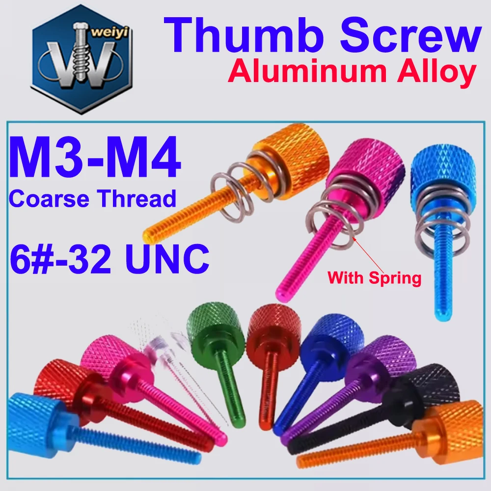 Weiyi Rändelschrauben aus Aluminium M3 M4 Grobgewinde/6 # -32 UNC Eloxierte, gerändelte, handfest anziehende, stoßfeste Daumenschrauben, 2 Typen Image
